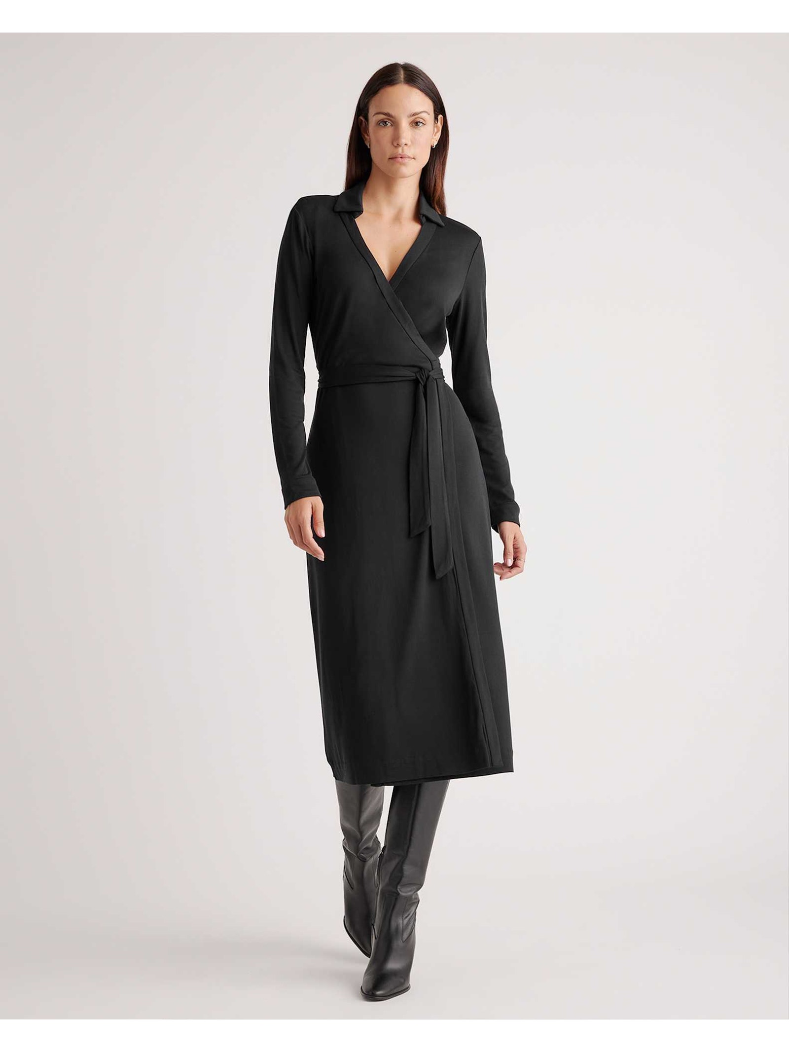 Nwt Quince 100% Silk Jersey Midi Wrap Dress Black M